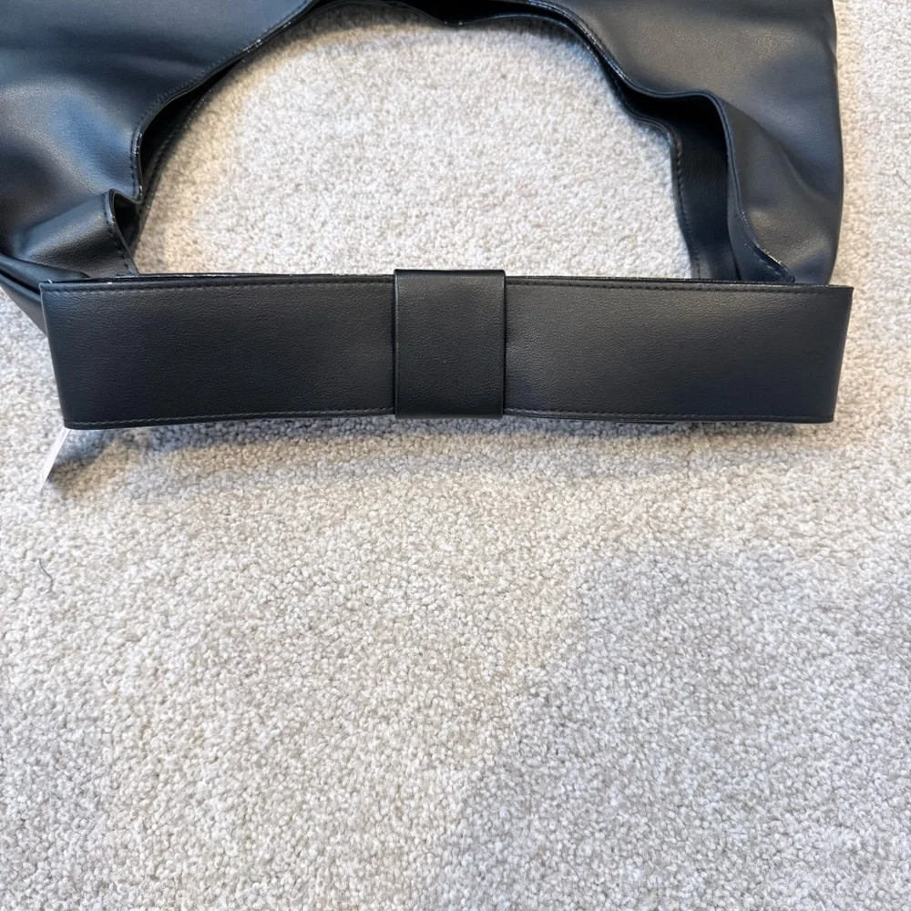 NWT Victoria’s Secret black faux leather hobo bag with bow detail